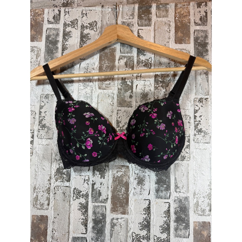 Victoria's Secret Demi Bra Womens 32DD Black Floral Lace Dream Angels